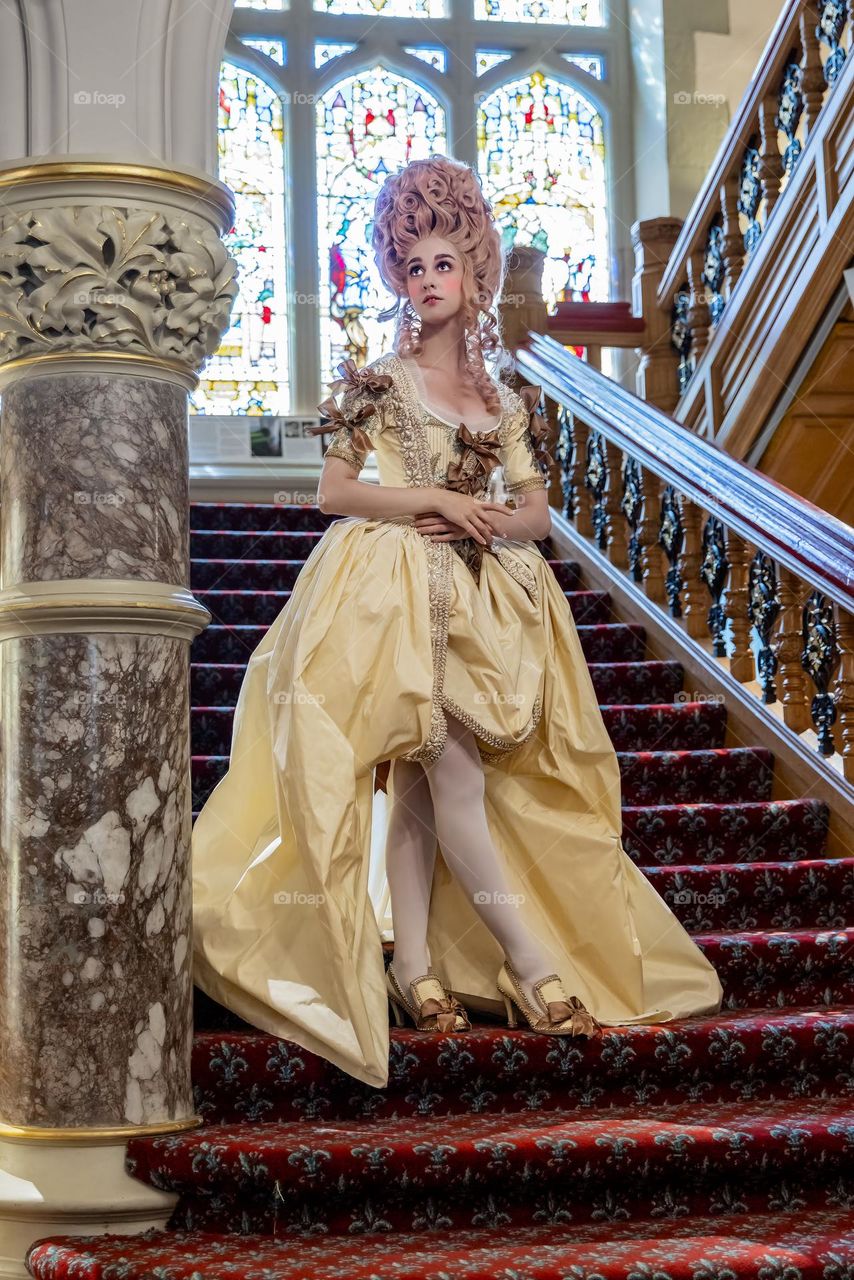 Marie Antoinette themed photoshoot. Glamorous. Wearing a beautiful handmade bespoke gown. 