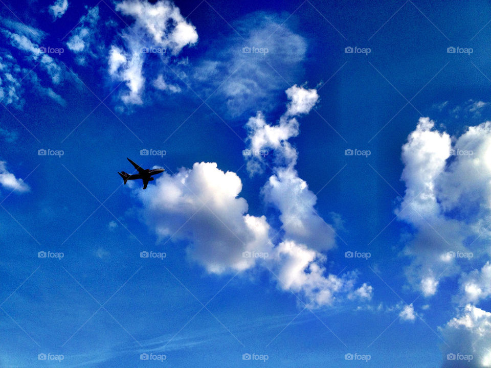 sky blue clouds airplane by gesvts