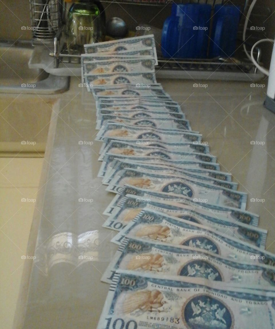 Cash on kitchen counter