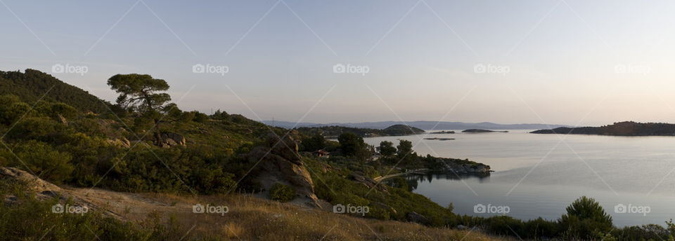 dusk panorama of rocky Mediterranean coast