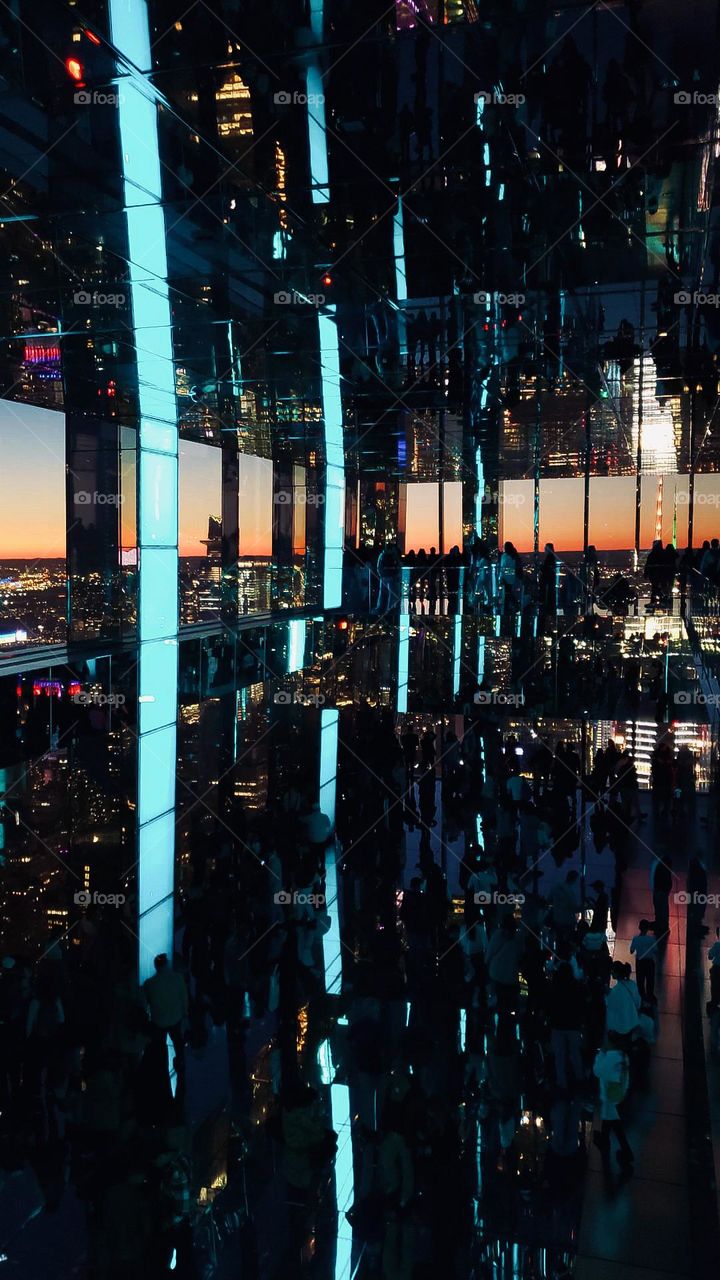Sunset view from Summit One Vanderbilt observatory floor in NYC 
