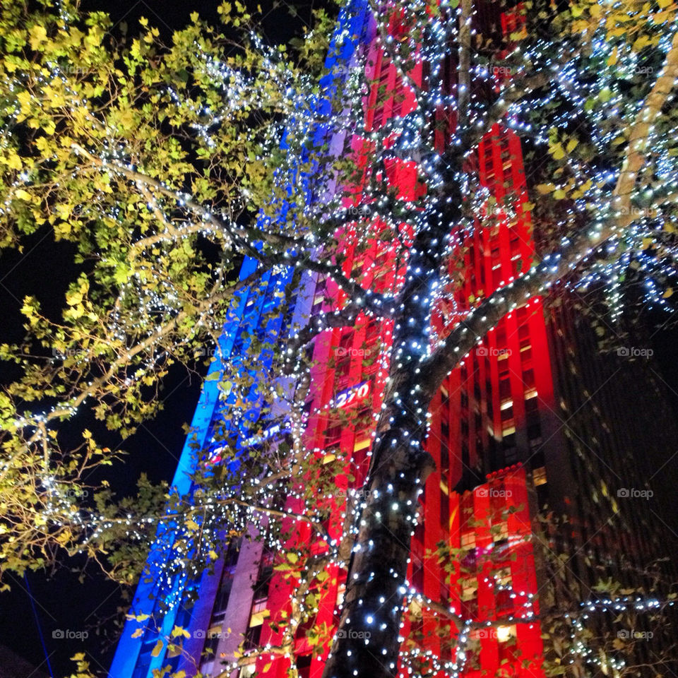 Patriotic lights in NYC on election night
