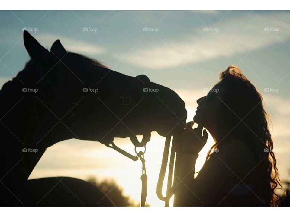 Photo of my mare and I in front a beautiful sunset ! Got some summer vibes with this lovely pic 