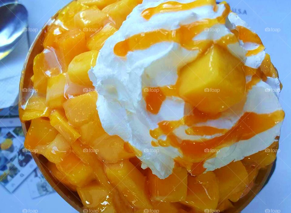 Mango bingsu - korean shaved ice dessert