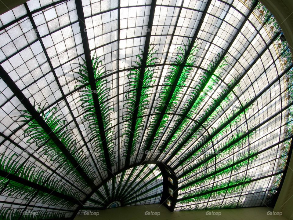 Stained Glass Atrium. Palm Fronds design 