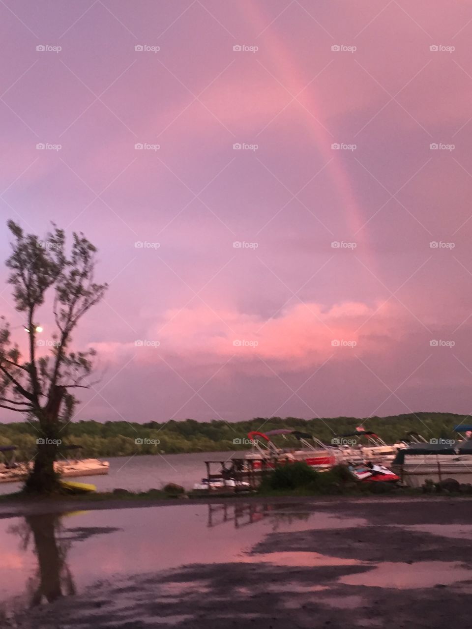 Rainbow over lake
