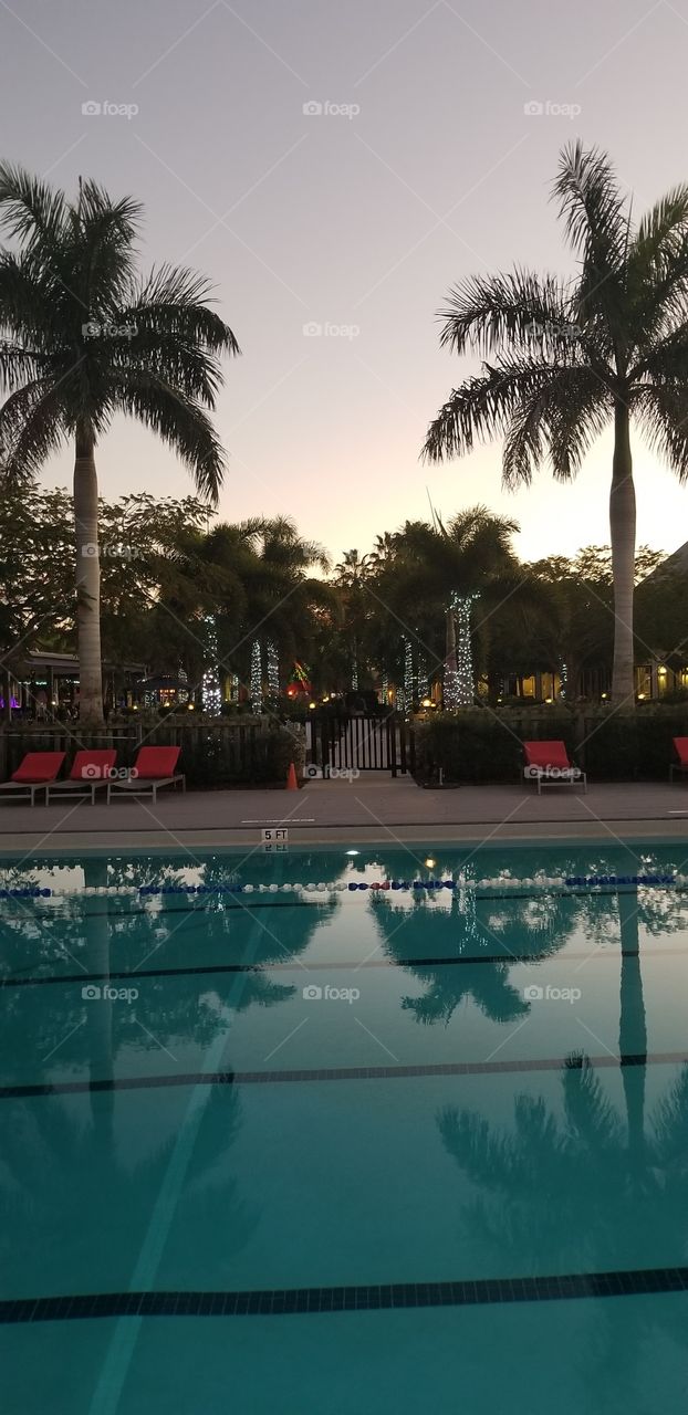 Wonderful sunset at the pool