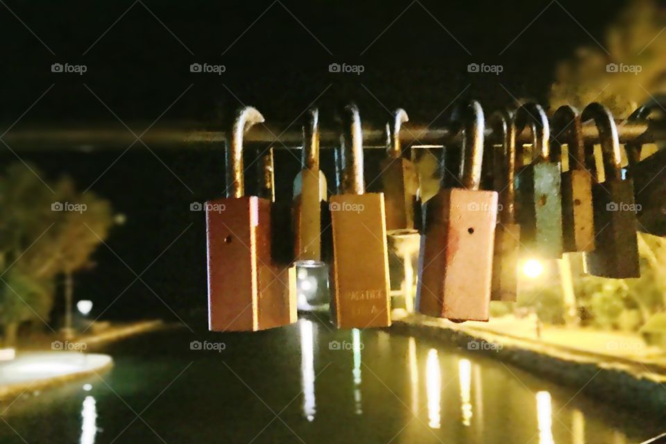 Padlocks on a bridge
