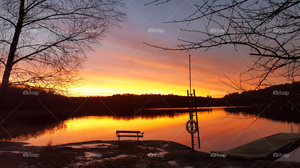 Orange sky reflection in the lake