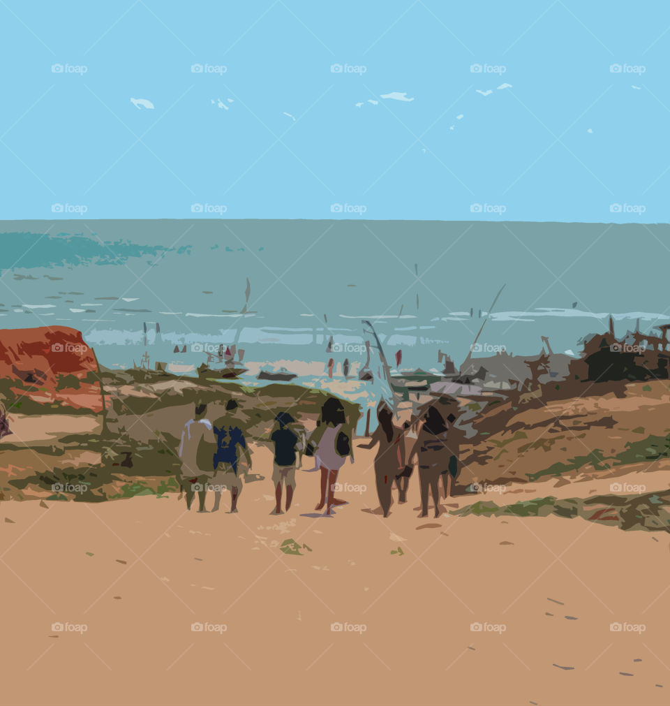 Ilustração com pessoas caminhando na praia. Viajando no verão com barcos na praia.
Ilustración con gente caminando en la playa. Viajando en el verano con barcos en la playa.
Illustration with people walking on the beach. Traveling in summer with boat