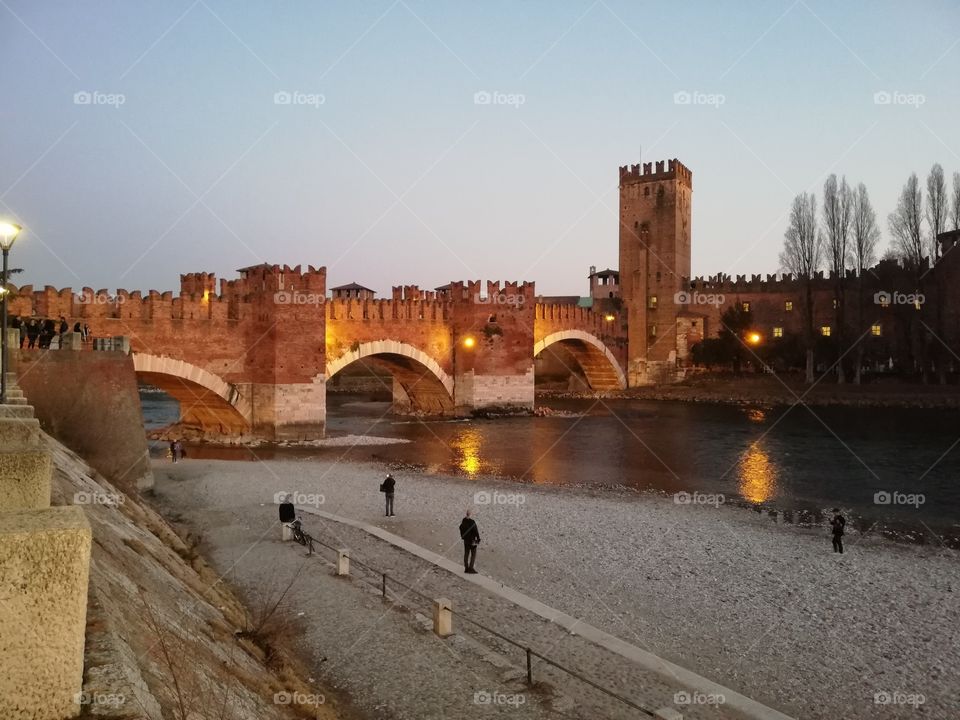 Night view of the ancient castle of Verona, Italy