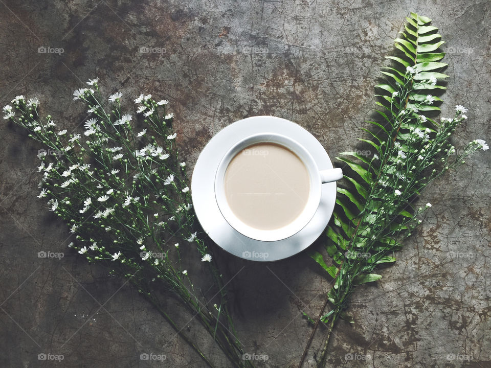 High angle view of coffee cup