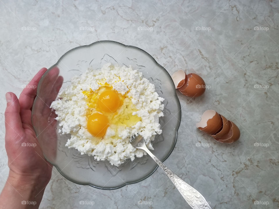 Home cooking  - preparing the cottage cheese for baking