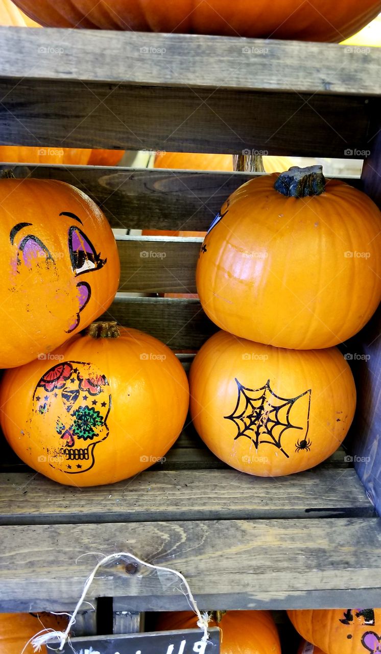 Halloween pumpkins with drawings