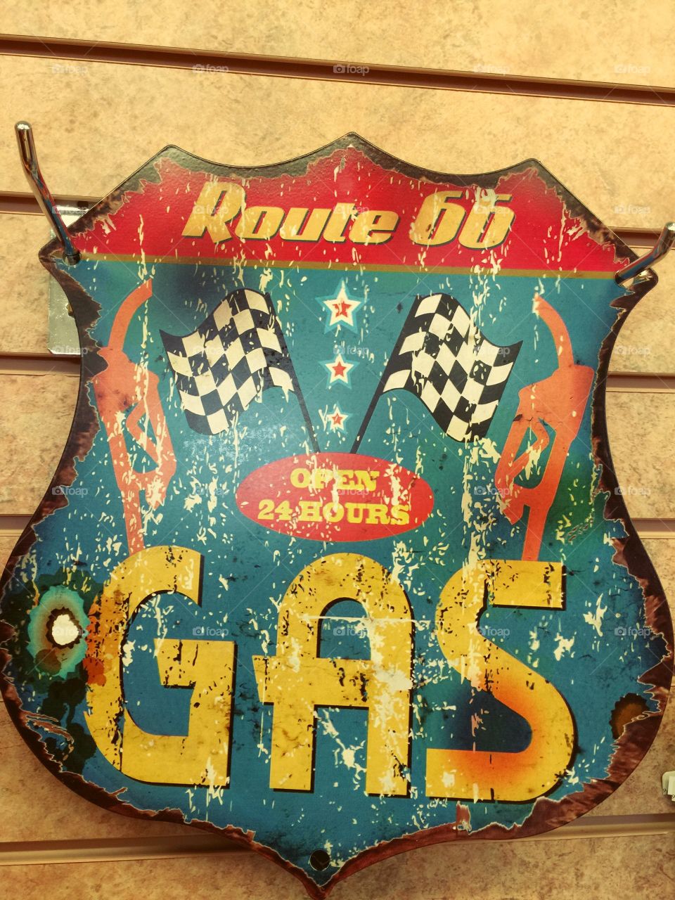 Vintage historic Route 66 gas station sign 