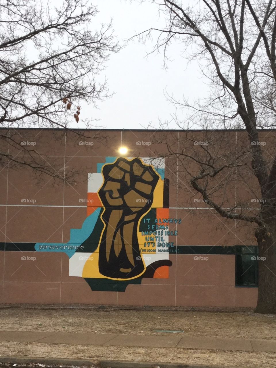 Inspirational mural on the local rec center.