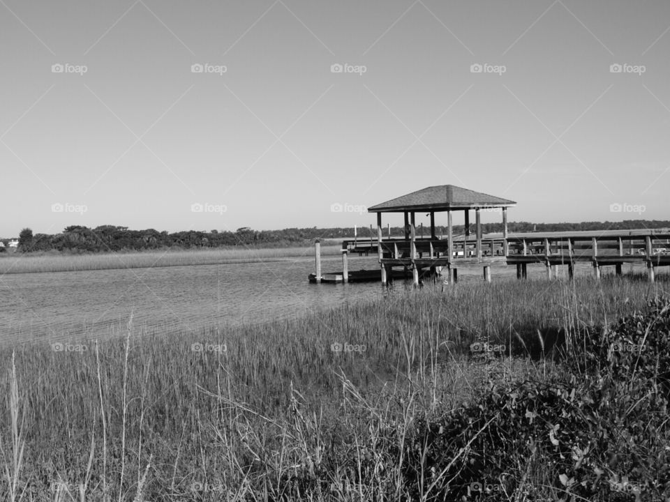 Covered deck over the marsh
