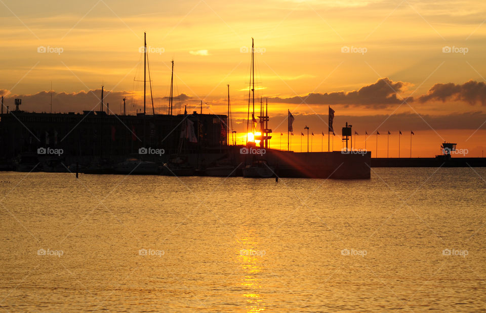 Sea, Sunset, Water, Boat, Pier