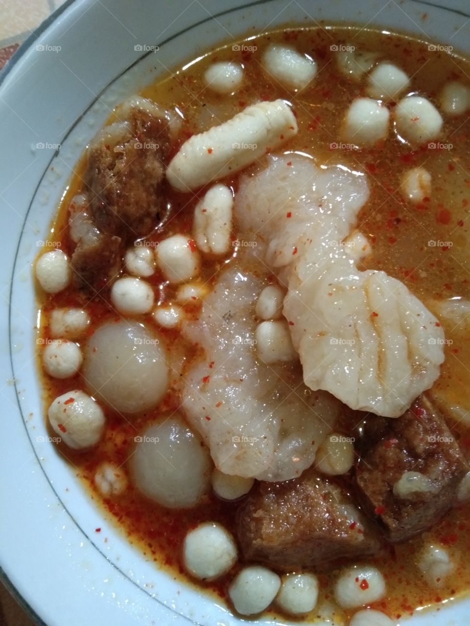 This is Boci or Bakso Aci. It is one of an Indonesian food. It is so delicious