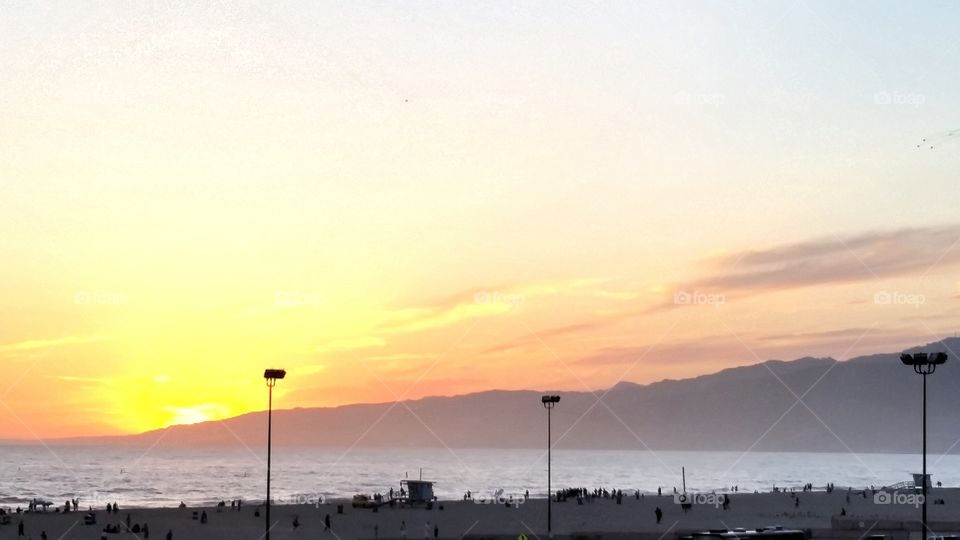 Sunset from the pier. Santa Monica Beach, California