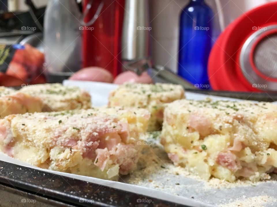 Mashed potato patties cakes closeup