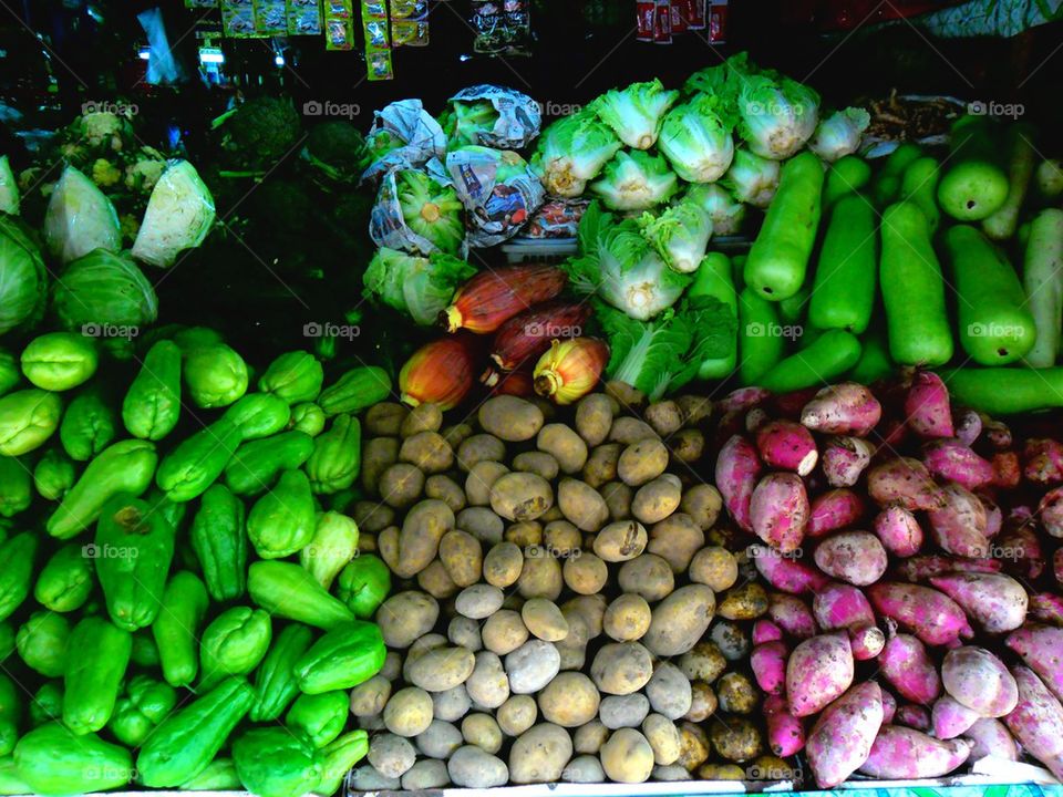 fresh veggies sold in a market