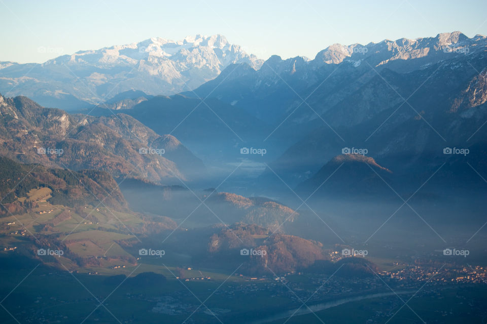 A foggy mountains in valley