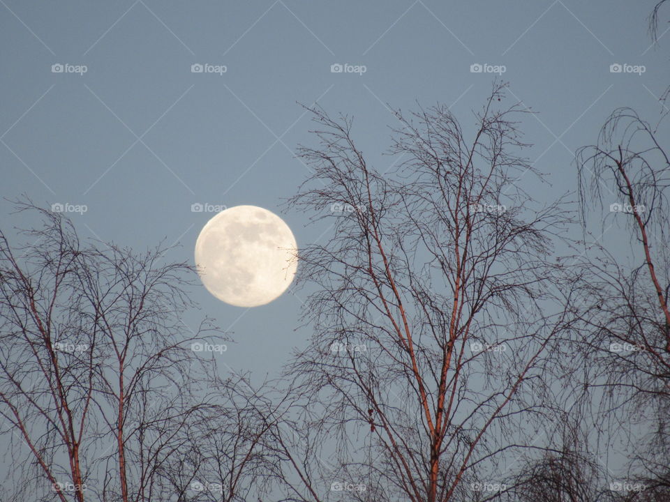 April full moon over the Urals in Russia