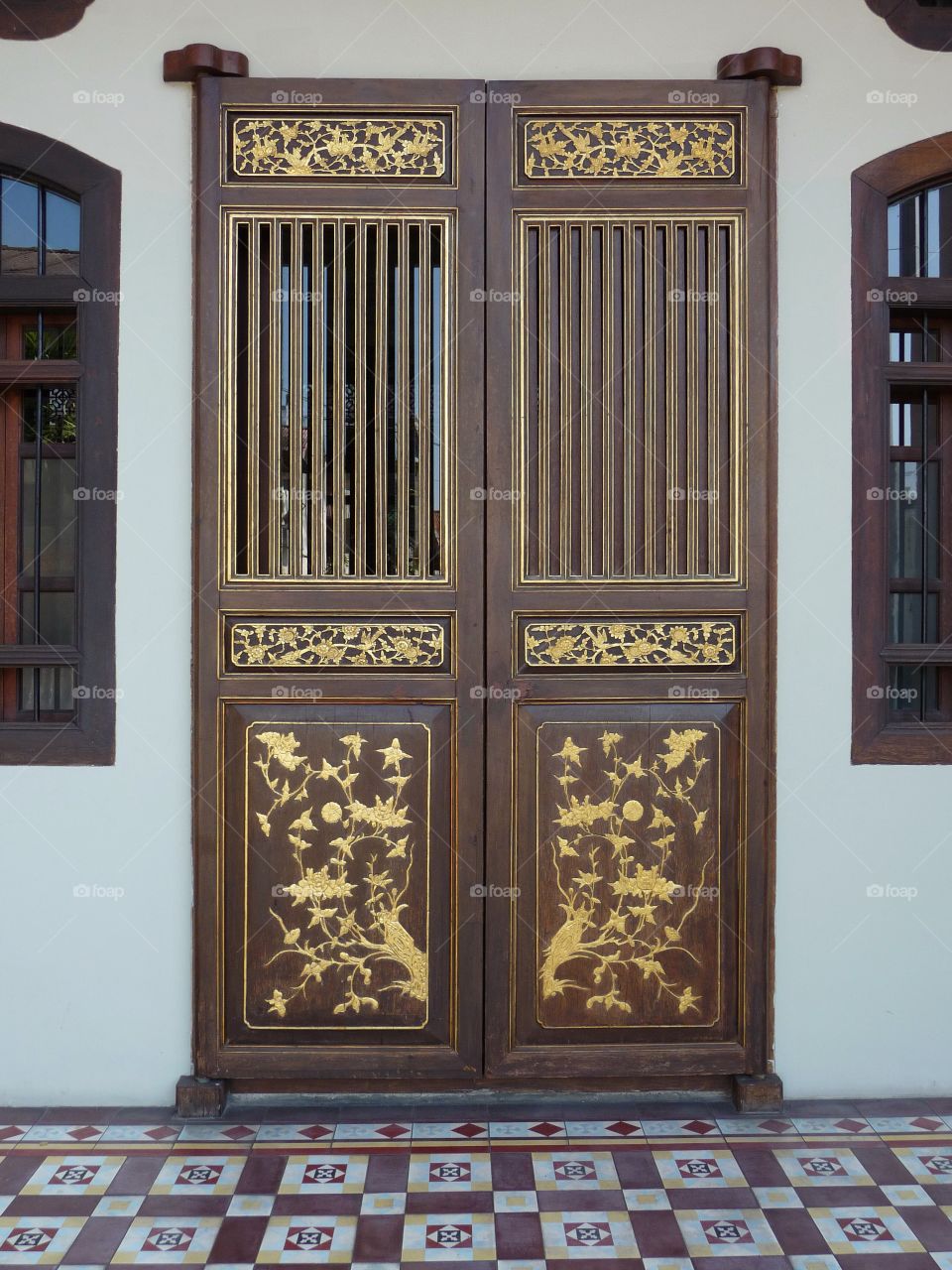 Wooden Brown door with ornaments 
