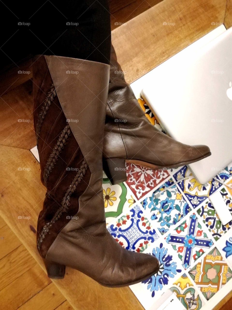 vintage boots on the table