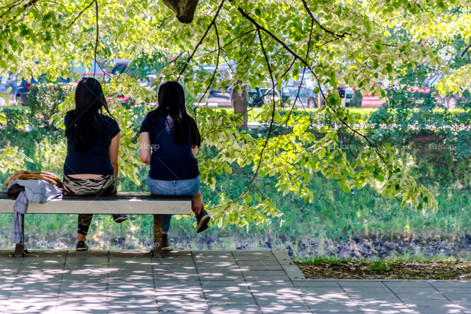 Girls under the big tree