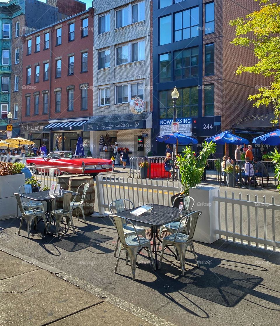 Al fresco dining in the north end of Boston, Massachusetts.  