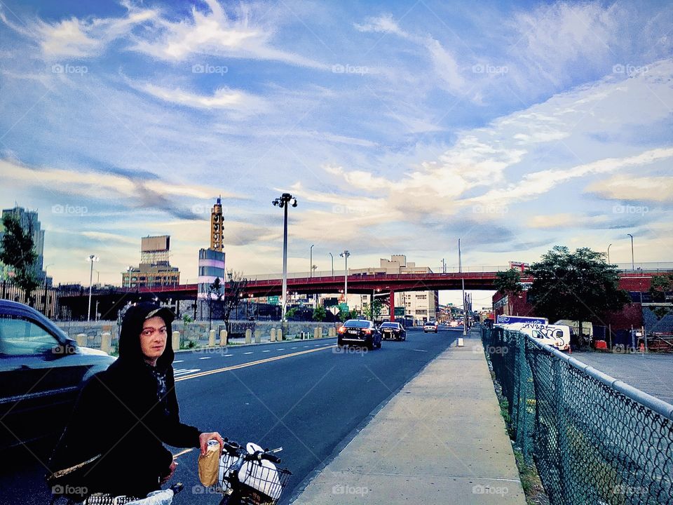 Borden Avenue near the Pulaski Bridge in Long Island City. The guy on the bicycle is my friend whom I met unexpectedly while I was out taking pictures on that day in the Spring of 2019. Hypnotic Productions