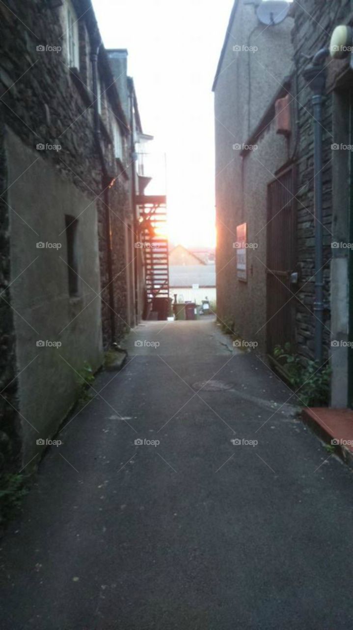 Sunset through alleyway