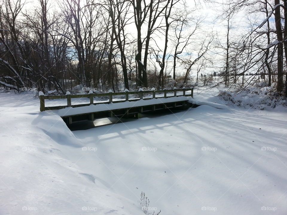 snow covered bridge. snow day 
