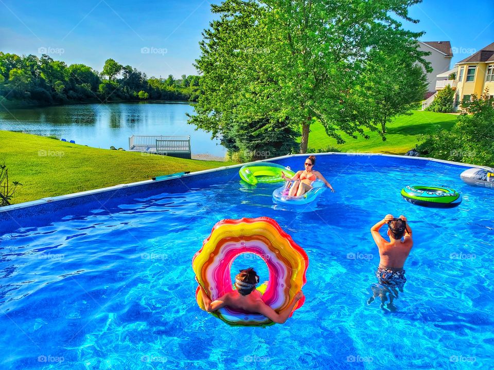 Colorful backyard pool play