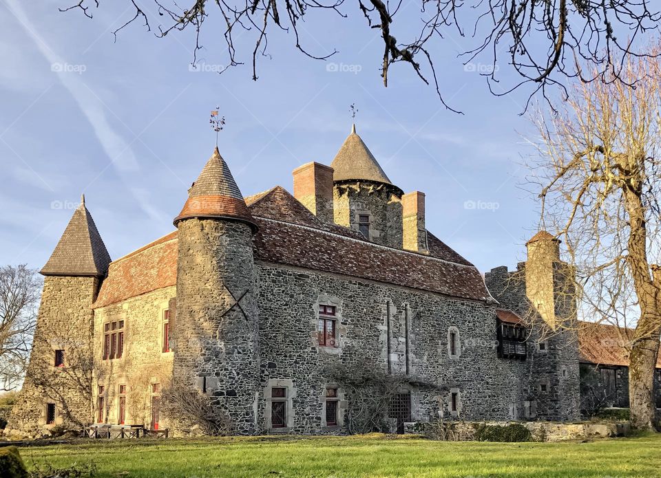 The medieval castle of Château de Bonnu in Curzion, France