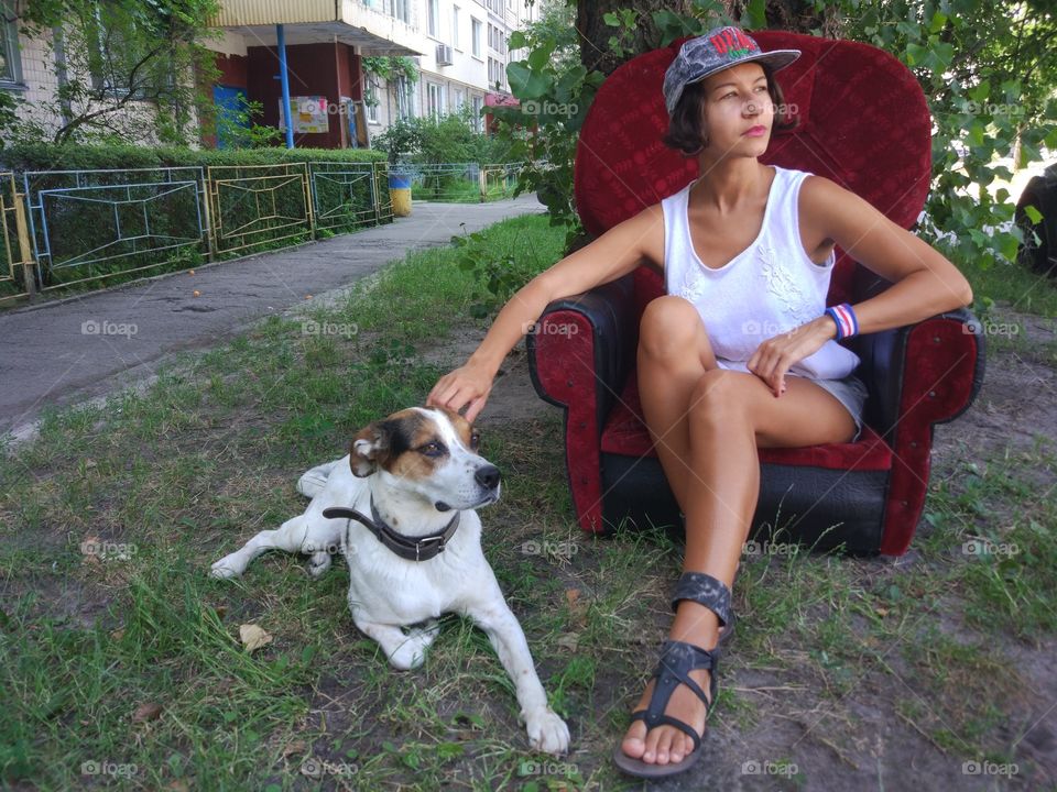 Girl with funny dog, 