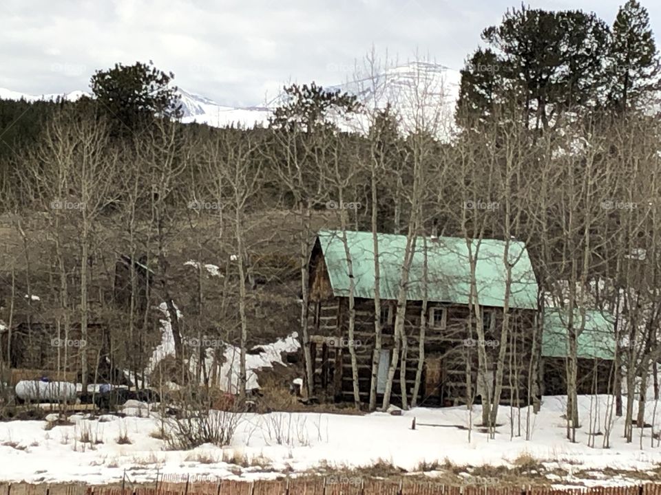 Mt cabin in the winter landscape.