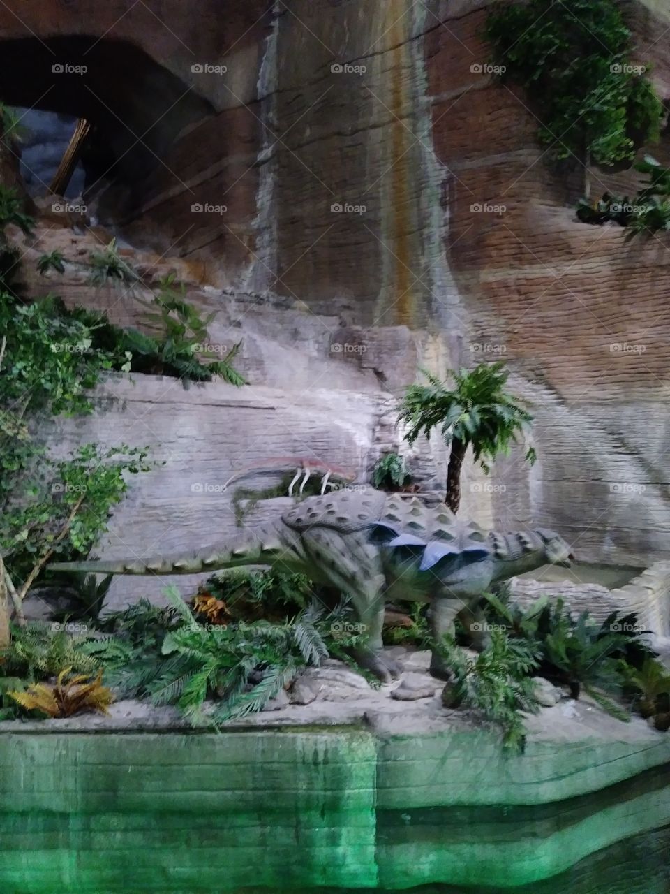 flood in ancient prehistoric times, happy dinosaur showering