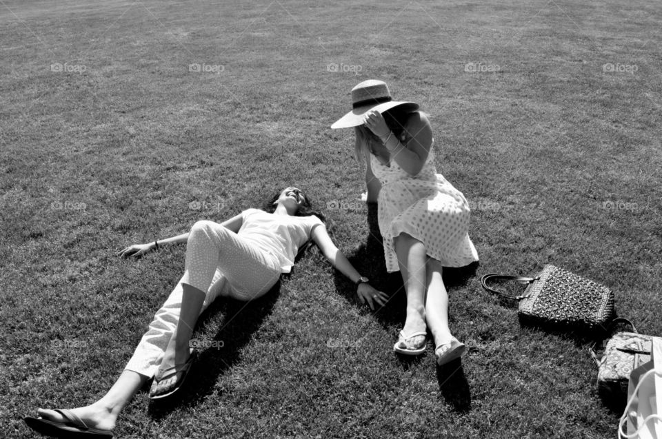 Two Friends . Relaxing on the lawn of one of Newport, RI's historical mansions.