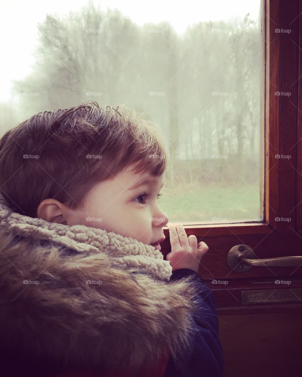 Son in a old train! 