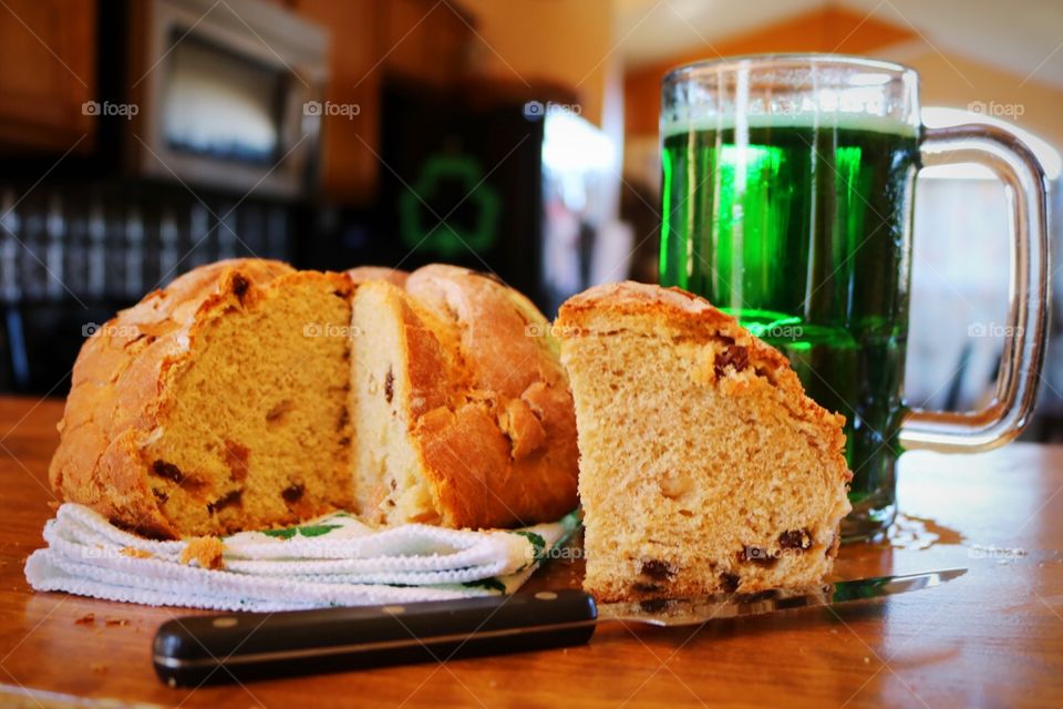 Happy St.Patrick’s Day- homemade Irish soda bread and Green beer.