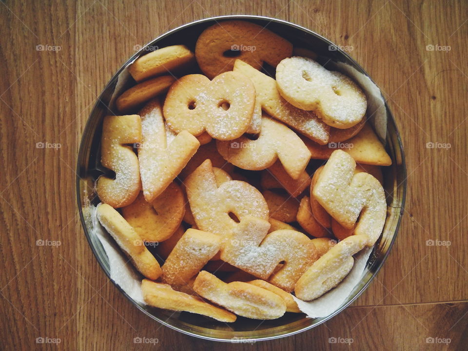 Numbers. Homemade number cookies in box