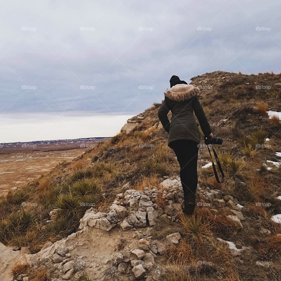 Girl selfie climbing mountain hiking camera jacket scenic views mountain mountains outdoors rock Rocky landscape