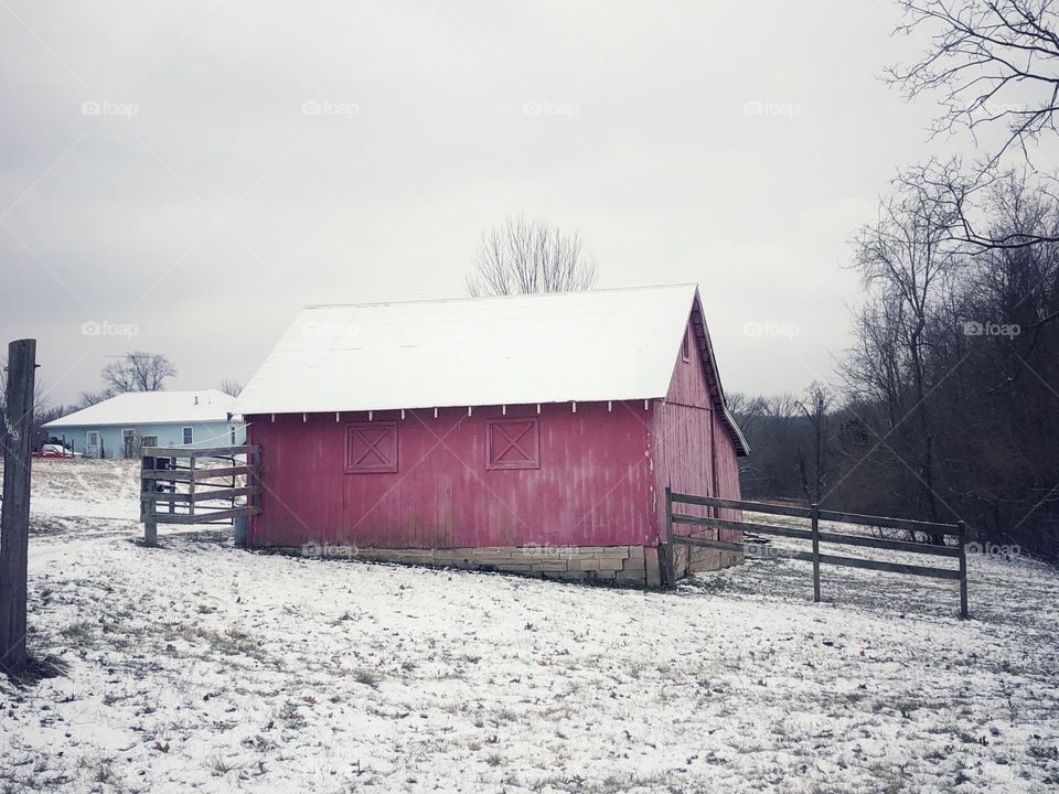 Barn in snow