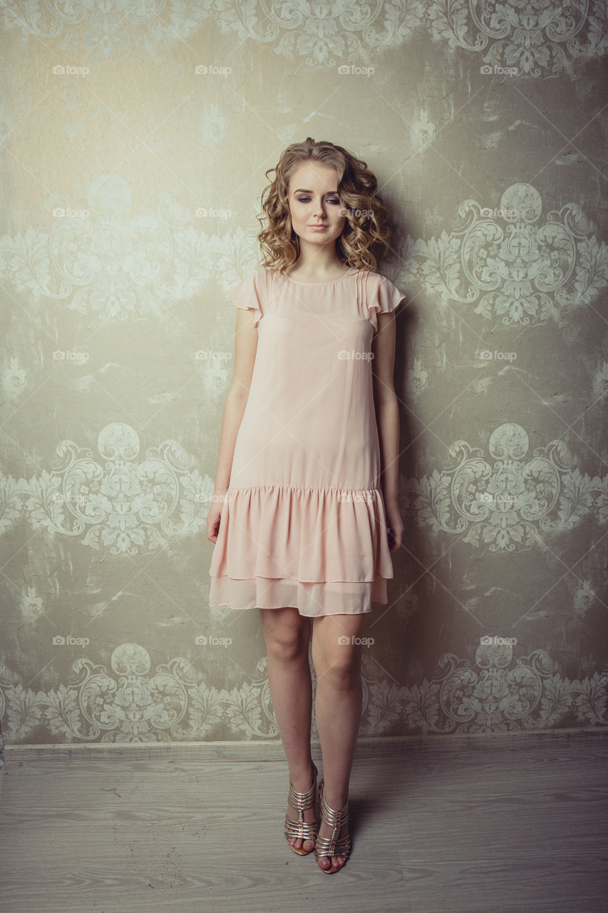 Beautiful young woman romantic studio portrait 