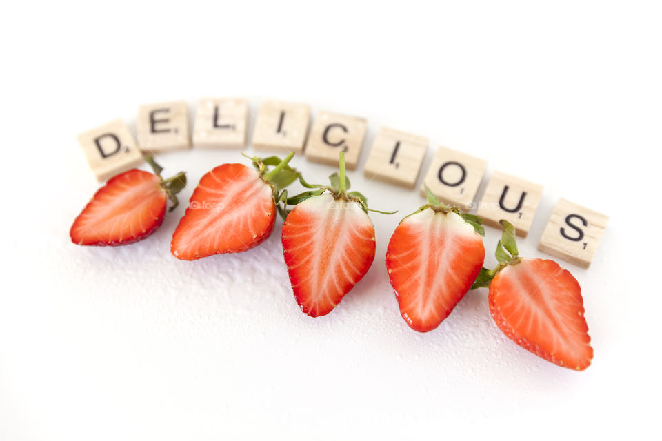 Fresh delicious strawberries flatlay