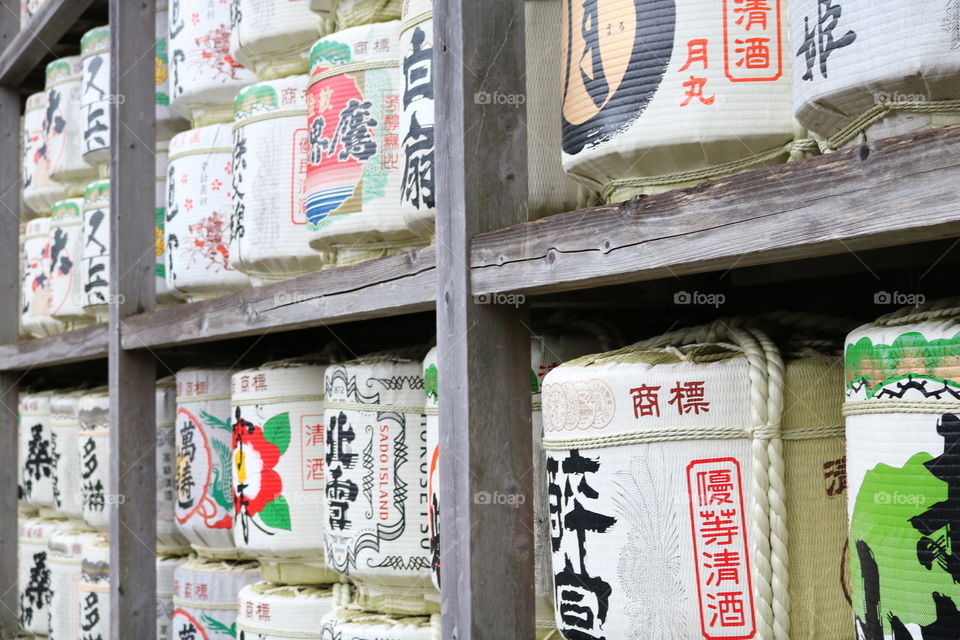 The Sake Barrels at the Shrine in Japan 