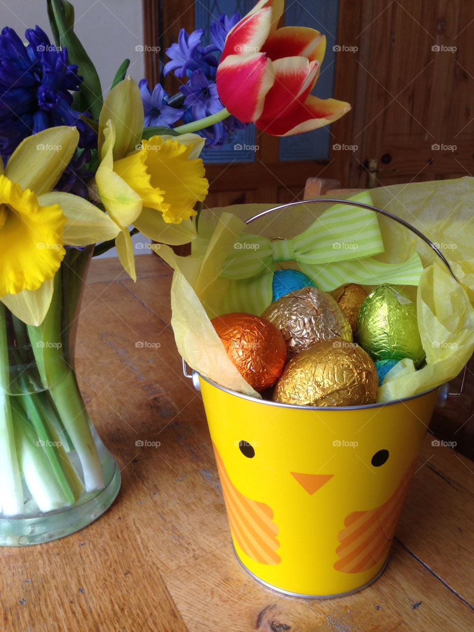 Spring flowers and Easter eggs